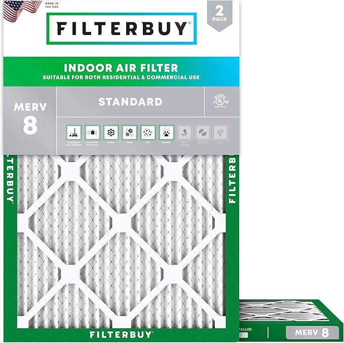 Filterbuy 28x30x1 Air Filter MERV 8 Essential Dust & Allergy Defense (2-Pack), Electrostatic Pleated HVAC AC Furnace Filters Replacement, Made in USA (Actual Size: 27.75 x 29.75 x 0.75)