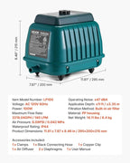 VEVOR Commercial Linear Air Pump 2219 GPH | High Output Aerator for Septic Tanks, Large Pond Aeration, Wastewater Treatment Systems | Up to 11ft Deep for Fish Farms, Hydroponics, Restaurants