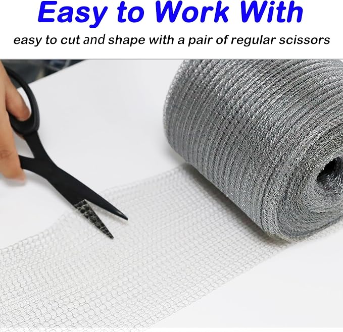 Wire Mesh Hole Fill Fabric 5 in X 103Ft, Weep Holes Filler and Covers, Upgraded Stainless Steel Wire Mesh, Flexible Stretchy Hardware Cloth for Garden House and DIY, Mice Control Rodent Barrier