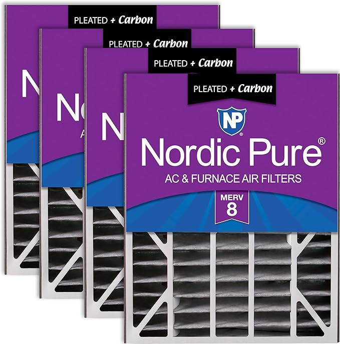 Nordic Pure 20x25x5 (Actual Size: 19 3/4 x 24 1/4 x 4 7/8) Air Bear AC Filter Replacement MERV 8 Plus Carbon 4 Pack