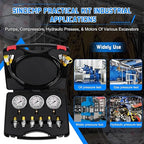 SINOCMP Hydraulic Pressure Test Kit with 3 Gauges 10/25/40 Mpa, 3 Long Hoses 6 Couplings Diagnosis Gauge Tester Set for Excavator Construction Engineering Machinery Equipment