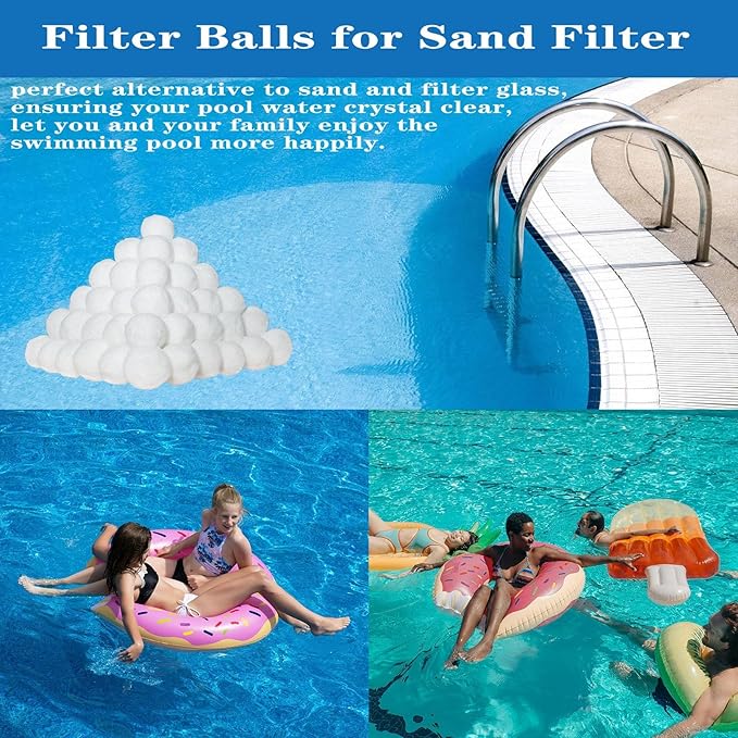 1.54 lbs Pool Filter Ball, for Swimming Pool Sand Filter, Lightweight Reusable Eco-Friendly Fiber Filter Ball, Replaces 50 lbs Pool Filter Sand (1, White)