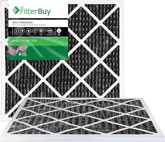 Filterbuy 20x20x1 Air Filter MERV 10 Odor & Allergy Defense with Activated Carbon (2-Pack), Electrostatic Pleated HVAC AC Furnace Filters Replacement, Made in USA (Actual Size: 19.50 x 19.50 x 0.75)