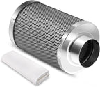 iPower 4 Inch Air Carbon Filter Smellines Control with Premium Australia Activated Charcoal, Reversible Flange for Inline Fan, Indoor Grow Tent, Hydroponics, Prefilter Included, Silver