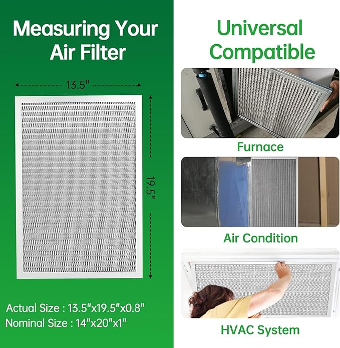 14x20x1 Air Filter Electrostatic Filter Reusable Washable HVAC AC Furnace Filter,MERV 8,Lasts a Lifetime, Healthier Home or Office(Actual Size:13.5x19.5x0.8 Inch)