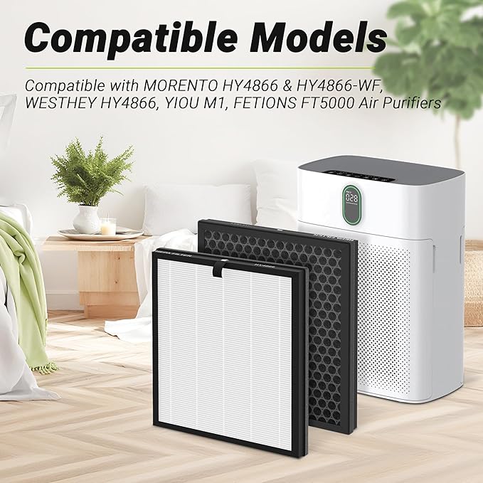 HY4866 Premium Replacement Filter Compatible with Morento HY4866, HEAPETS P358, Westhey HY4866 and YIOU M1 Air Cleaner Purifier, 2 Packs