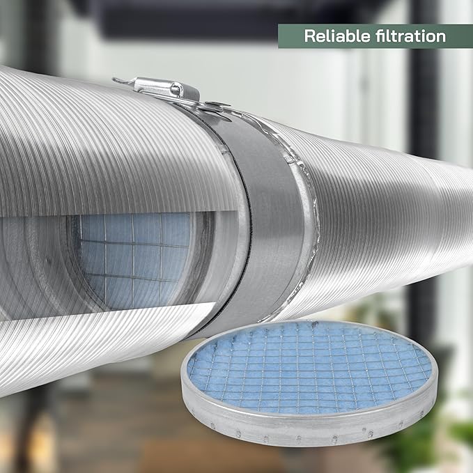 Vent Systems 8" Filter Replacement - Duct Filter - G4 Class Filtration Purifier System with Steel Mesh Screen - Air Vent Filters for Dust Collection/Air Purification - Rigid/Flexible Vent Hose