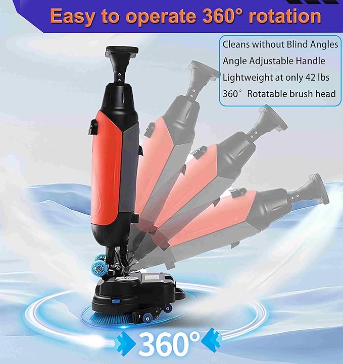 Floor Polisher Commercial, Dual-Brush Rotary Floor Scrubber, Lightweight Electric Floor Cleaner, 360° Rotating Head, Wet Dry Floor Cleaner for Offices & Schools Red