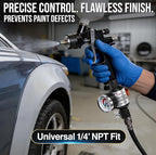 LE LEMATEC Spray Gun Regulator with Gauge & Water Separator - 1/4" NPT Inline Air Compressor Filter & Dryer - Precision Air Flow Control Valve for Paint Guns & Pneumatic Tools (150 PSI)