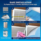 MERV 8 Air Vent Filters, 20" x 90"Cut to Fit Air Filter Material (80+ Filters),Electrostatic Triple Vent Filter for Floor, Ceiling, HVAC & RV Vents, Includes 48 Adhesive Hook Tape