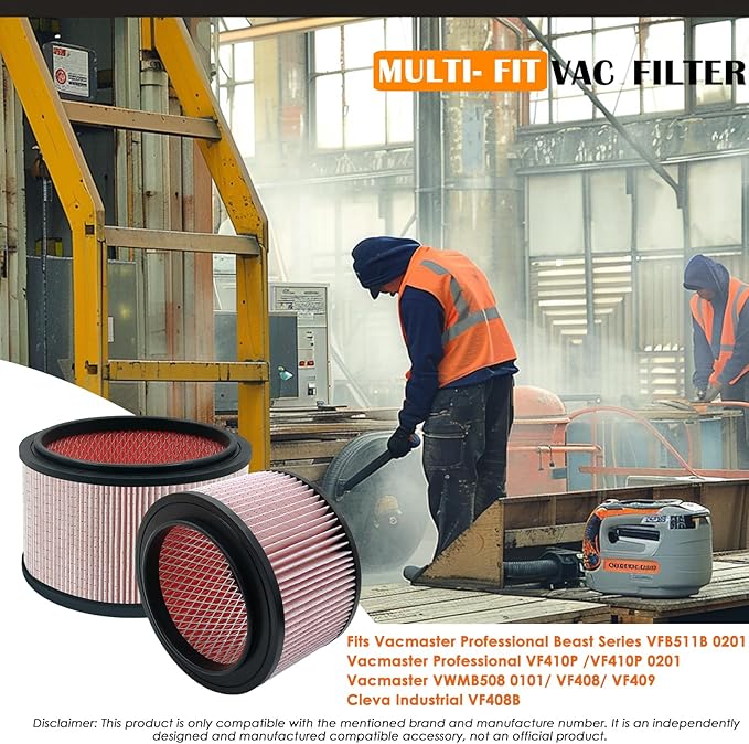 VJFF Fine Dust Replacement Filter Fits Vacmaster VFB511B 0201 Beast/ VWMB508 0101/ VF408/ VF409/ Professional VF410P, Replaces Vacmaster VJFF Filter with 2x Foam Sleeve-1 Pack