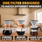 Stainless Steel Pour Over Coffee Filter Compatible with Hario V60 and Chemex Coffee Filter - Reusable 1-2 Cup Paperless Coffee Maker - Easy to Clean Fine Mesh for Smooth Extraction and Rich Flavor