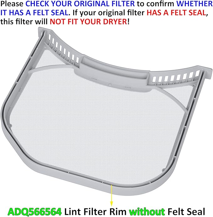 ADQ566564 Lint Filter Replacement for LG and Kenmore Dryers, Ultra Durable Lint Screen Trap, Rim without Felt Seal, Filter Size 11.9 * 10.9 inch (30.1 * 27.6 cm)