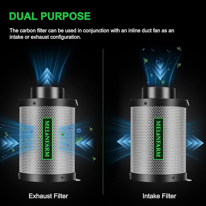 MELONFARM 6" Air Carbon Filter Smelliness Control with Australia Virgin Charcoal, Odor Removal Carbon Filter for Grow Tent, Inline Fan, Hydroponics, Pre-Filter Included, Insulated Flange 6" x 11.8"