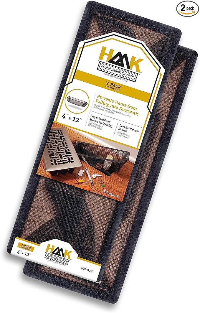 Floor Register Trap/Cover - Screen for Home Air Vent Filters 4"x12", 2-Pack
