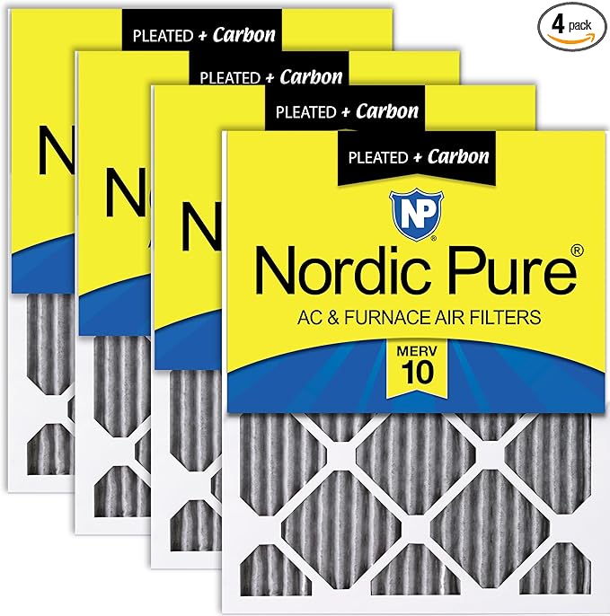 Nordic Pure 20x30x1 (Actual Size: 19 5/8 x 29 5/8 x 3/4) Furnace Air Filters MERV 10 Pleated Plus Carbon 4 Pack