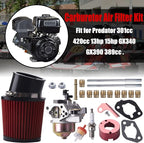 Upgrade Carburetor Air Filter Adapter Pipe Jet Stage 2 Kit for Predator 301cc 420cc 13hp 15hp GX340 GX390 389cc Mini Bike Parts(Red)