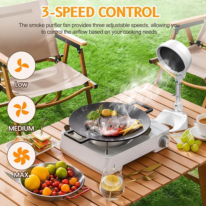 Foldable Air Purifier with 3 Replaceable Filters, 2 in 1 Desktop Electric Smoke Away Purifier Fan with 3 Speeds for Indoor BBQ Hot Pot