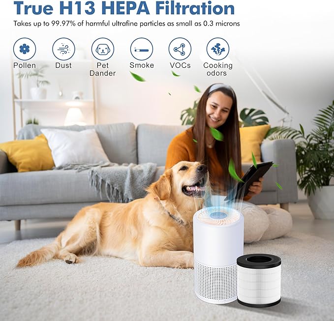 PU-P05/AC201B Replacement Filter for FULMINARE PU-P05 Air Purifier and Purivortex AC201B Air Purifier, 3-in-1 High Efficiency H13 True HEPA Activated Carbon Filter Replacement 4 Pack