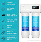 KRAUS Purita 2-Stage Carbon Block Under-Sink Water Filtration System with Digital Display Monitor, FS-1000, White