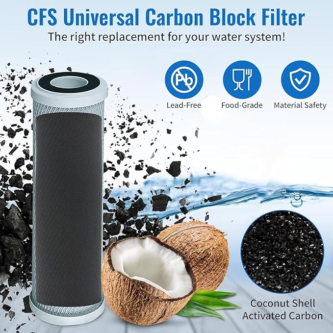 Replacement GE GXWH04F Activated Carbon Block Filter - Universal 10 inch Filter for GE HOUSEHOLD PRE-FILTRATION SYSTEM (Pack of 12)