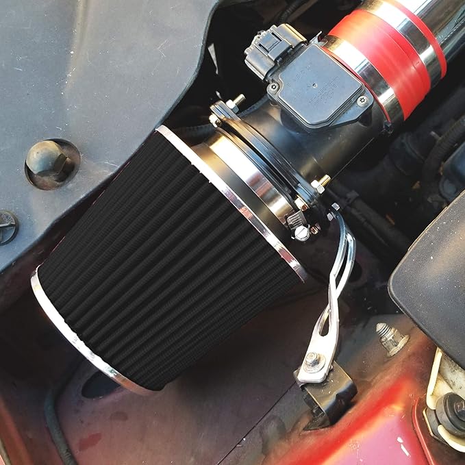 Mortar Aftermarket Auto Air Filter Replacement - Car Enthusiast Class Universal Cold Air Intake Gulps in More Air for More Engine Power & Passionate Induction Sound, 3 In, Black
