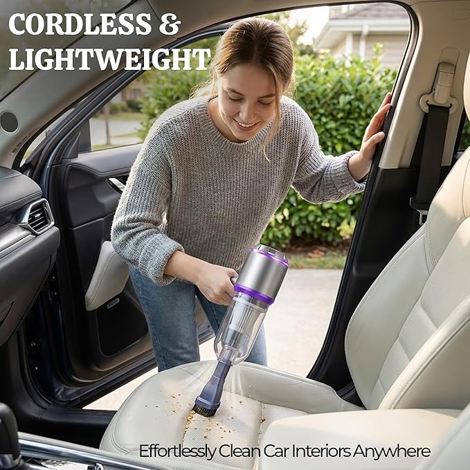 OMEO Vacuum & Air Duster 80,000RPM Super Power Mini Car Vacuum Cleaner 4-in-1 | Air Blower Gun & Air Duster & Pump | Handheld Electric Dust Blower for Home & Office – Cordless (Purple)