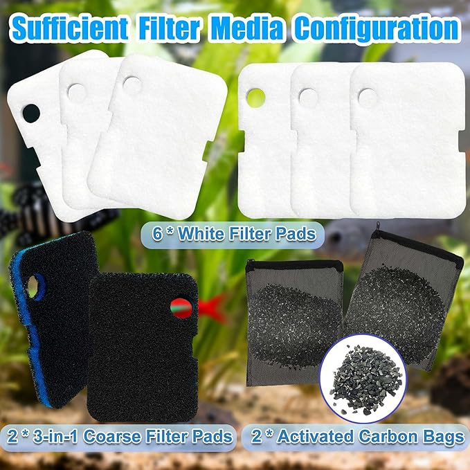 10PCS Replacement Filter Kit for Cascade 700/1000 CCF2UL/CCF3UL Aquarium Floss Media, 2 Upgraded Carbon-Coarse-Activated Carbon Filter Pads, 6 White Floss, 2 Activated Carbon Bags