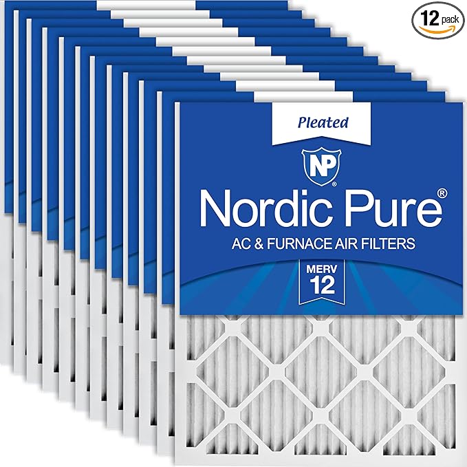 Nordic Pure 12x20x1 (Actual Size: 11 1/2 x 19 1/2 x 3/4) Pleated MERV 12 Air Filters 12 Pack