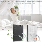 FFsign 2678 Replacement High Efficiency HEPA Filter + 2677 Actived Carbon Filter for Bissell Air220 Air320, 1 True HEPA Pre-Filter & 1 Carbon Filter