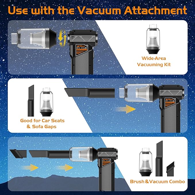 Compressed Air Duster, 2-in-1 Cordless Electric Air Duster & Mini Vacuum, High-Speed Brushless Motor, 8000mAh Rechargeable, Type-C, for Electronics, Keyboard, Car & Home Cleaning
