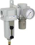 PneumaticPlus SAU420-N04DG-MEP Compressed Air Filter Regulator Combo 1/2" NPT - Metal Bowl, Auto Drain, Bracket, Gauge