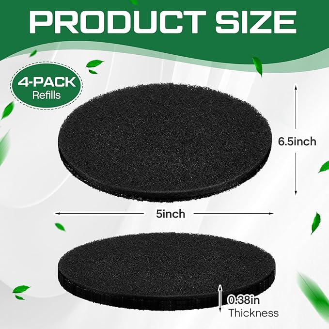 Pangda 4 Pack Oval-Shaped Charcoal Filters for Compost Bucket Countertop Bin Pails in Indoor, Activated Charcoal Filter Dimensions Approx 6-1/2 x 5 Inches 3/8 Inch Thick