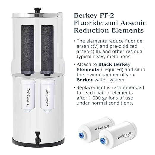 Travel Berkey Gravity-Fed Water Filter with 2 Black Berkey Elements + 2 Berkey PF-2 Fluoride and Arsenic Reduction Elements—Use at Home or Outdoors