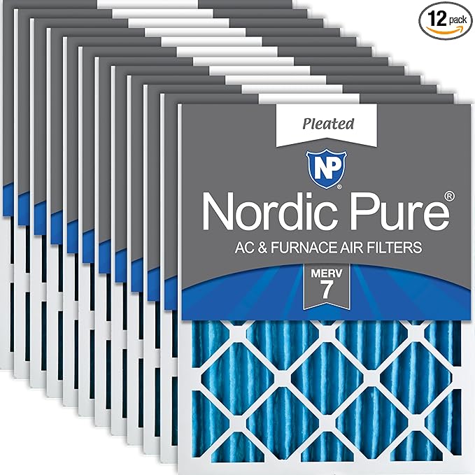 Nordic Pure 20x20x2 (Actual Size: 19 1/2 x 19 1/2 x 1 3/4) Pleated MERV 7 Air Filters 12 Pack