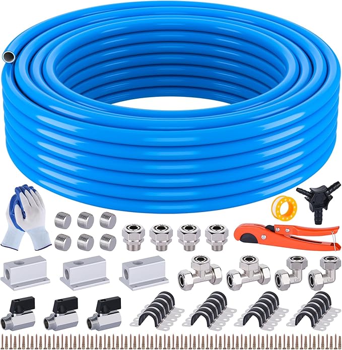 Compressed Air Line Kit, 3/4 Inch ID x 100FT HDPE-Aluminum Compressed Air Piping System, Garage Air Compressor Line Kit Accessories for Shop | 200 PSI | 85PCS