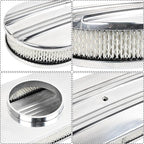 15" Polished Aluminum Air Cleaner Assembly Kit Alloy Oval Partial Half Finned with Element