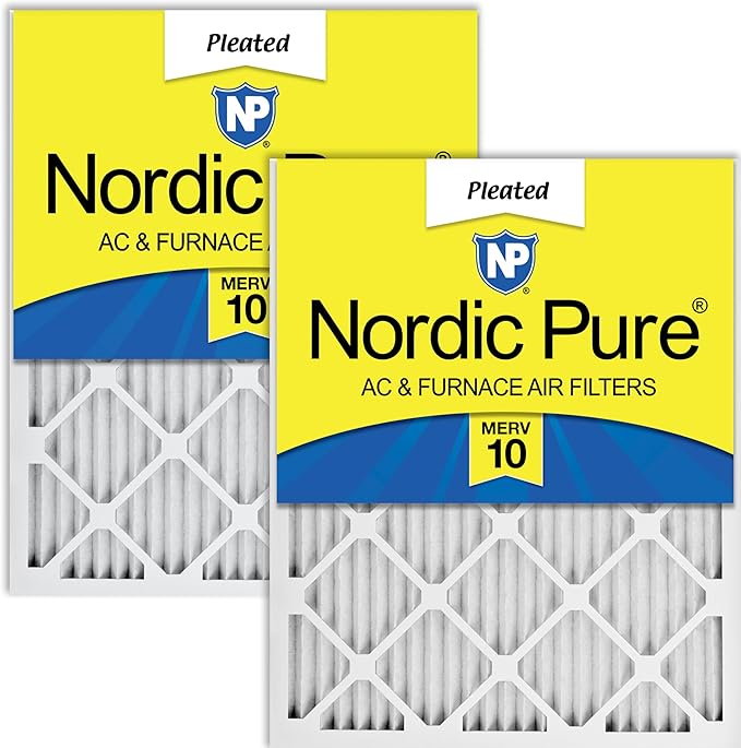 Nordic Pure 24x24x1 (Actual Size: 23 3/8 x 23 3/8 x 3/4) Pleated MERV 10 Air Filters 2 Pack