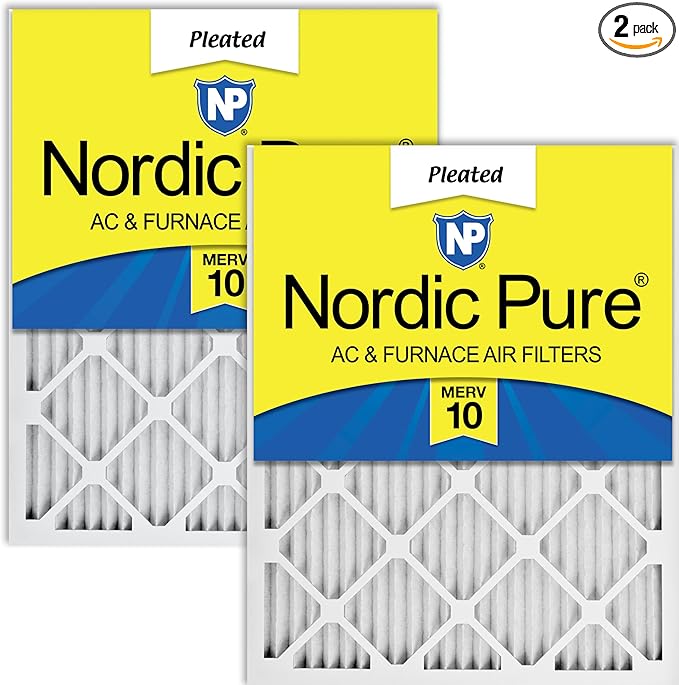 Nordic Pure 12x12x1 (Actual Size: 11 3/4 x 11 3/4 x 3/4) Pleated MERV 10 Air Filters 2 Pack