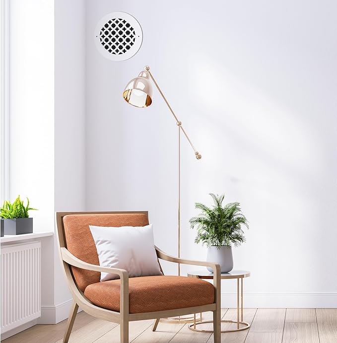 SABA Home Decor Air Vent Cover Grille - Acrylic Plexiglass 2" Round Duct Opening (4" Round Overall) White Finish Registers for Walls and Ceilings NOT for Floor USE, Charlotte (2, 4" Round Screws)