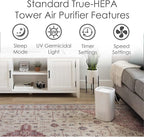 Crane Air Purifier with True HEPA Filter, UV Light, 250 Sq Feet Coverage, Timer Function, Sleep Mode, Washable Particle Filter, EE-5067