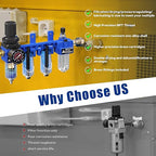 1/4"NPT Air Filter Regulator Lubricator Combo, Air Regulator and Water Separator,Air Compressor Water Separator,5 Micron Brass Filter Cartridge,Double Desiccant Dryers-Blue