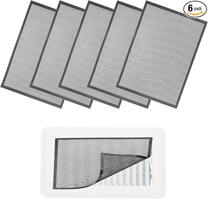YOKIVE 6 Pcs Magnetic Floor Vent Covers, Floor Register Cover PVC Mesh Air Vent Screen Filters, Great for Home Floor, Wall, Ceiling, Catch Debris Hair Dust (Black, 12-Inch x 12-Inch)
