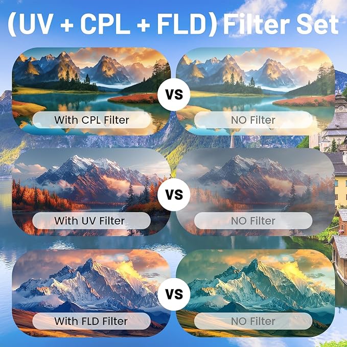 67mm UV/CPL/FLD Lens Filter Kit with Portable Travel Storage Case, 3 Pcs Multi-Coated HD Optical Glass Camera Filter Set with Ultra Slim Aluminum Alloy Frame for Camera Lens Accessories