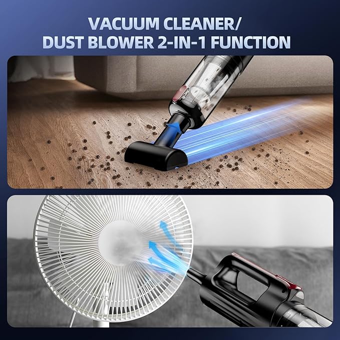 Handheld Vacuum Cleaner, 18000Pa 2 in 1 Cordless Car Vacuum Cleaner&Air Duster, 130W Brushless Motor with 7800mAh Battery, LED Light and Multi-Nozzles, Portable for Home, Car, Office, Pet