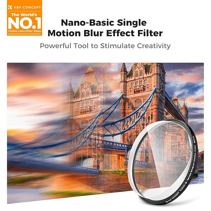 K&F CONCEPT 58mm Unilateral Blur Ghost Motion Filter Super Speed Effects for Camera Lens Clear Optical Glass with Cleaning Cloth