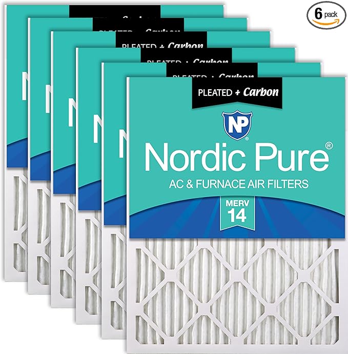 Nordic Pure 16x20x1 (Actual Size: 15 1/2 x 19 1/2 x 3/4) Pleated Air Filters MERV 14 Plus Carbon 6 Pack