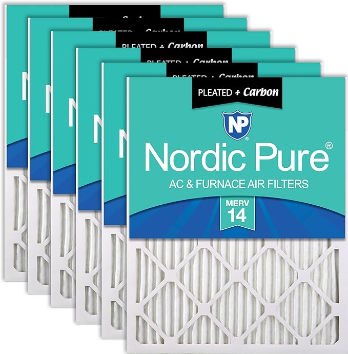 Nordic Pure 20x20x1 (Actual Size: 19 1/2 x 19 1/2 x 3/4) Pleated Air Filters MERV 14 Plus Carbon 6 Pack