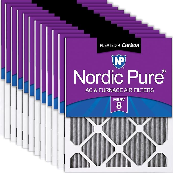 Nordic Pure 12x24x1 (Actual Size: 11 1/2 x 23 1/2 x 3/4) Furnace Air Filters MERV 8 Pleated Plus Carbon 12 Pack