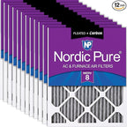 Nordic Pure 15x20x1 (Actual Size: 14 1/2 x 19 1/2 x 3/4) Furnace Air Filters MERV 8 Pleated Plus Carbon 12 Pack